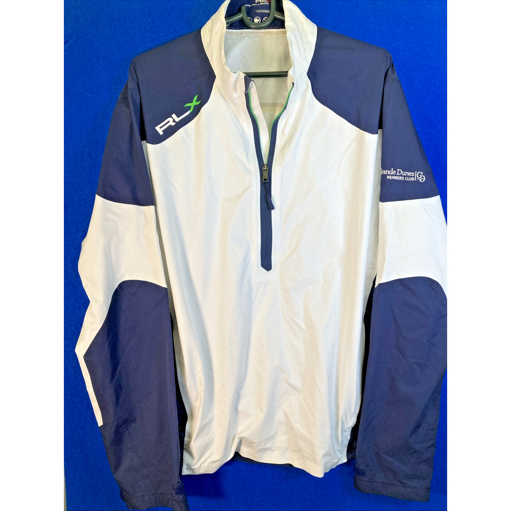 Men's White and Navy Quarter-Zip Windbreaker Jacket